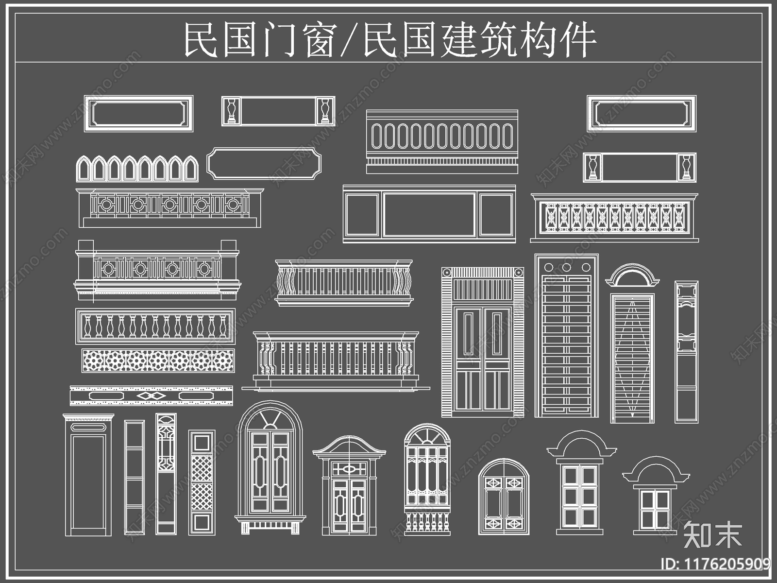 中式综合硬装构件图库施工图下载【ID:1176205909】