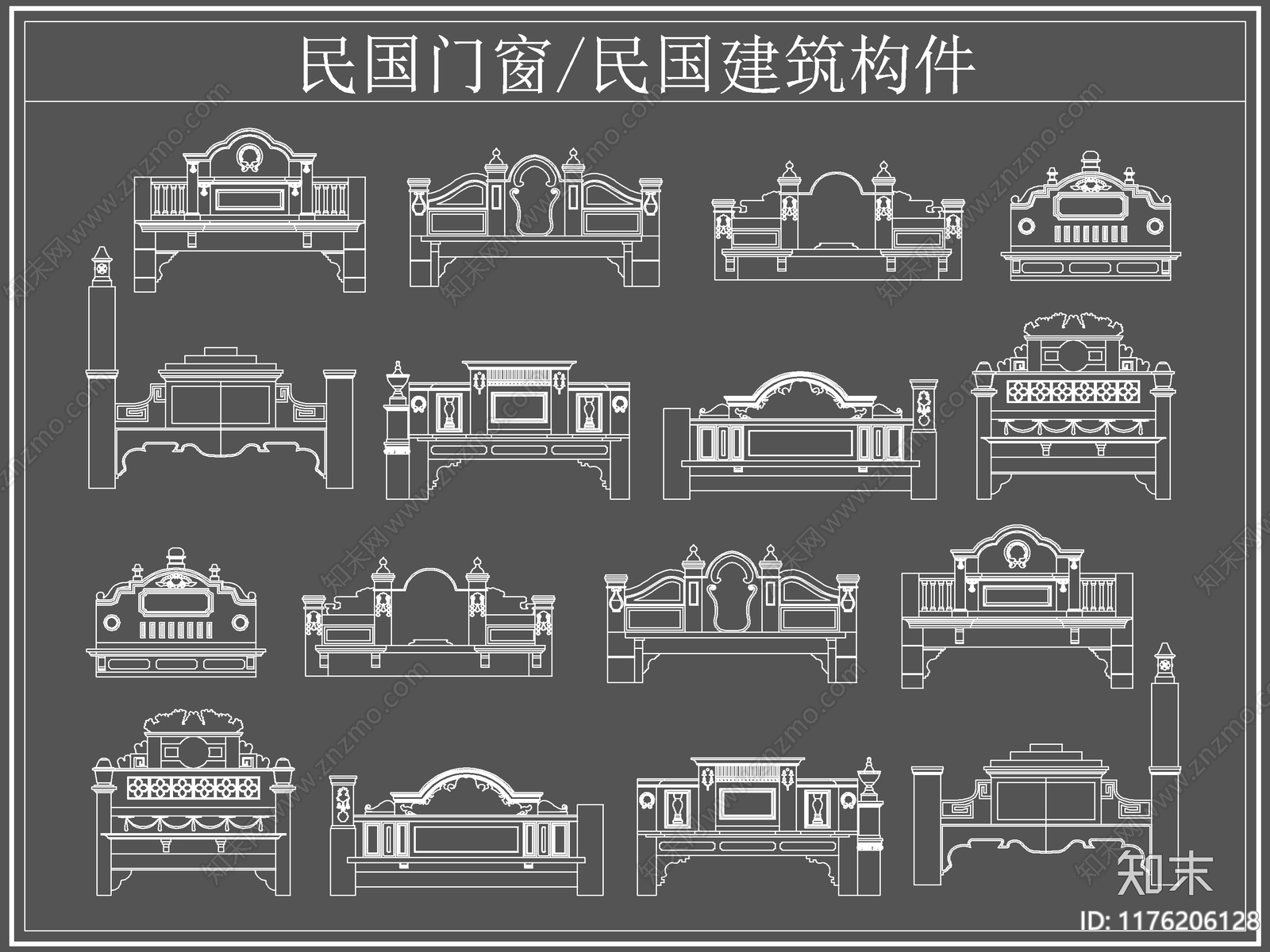 中式综合硬装构件图库施工图下载【ID:1176206128】