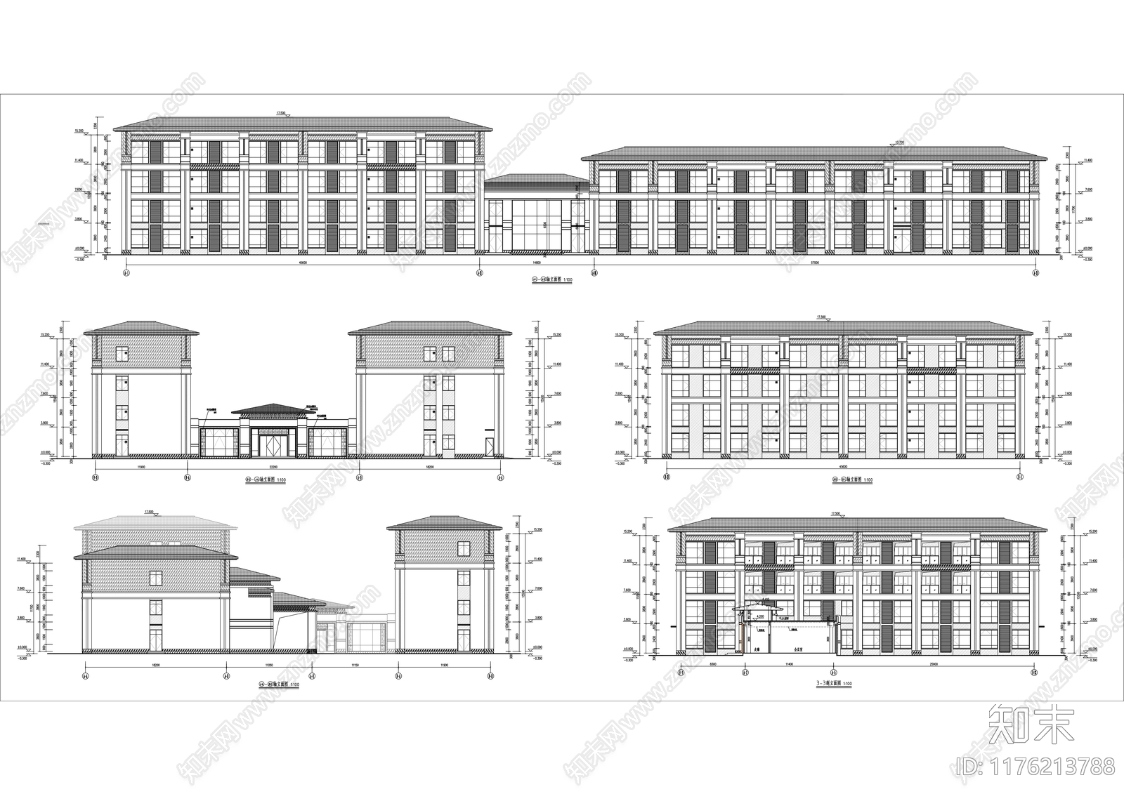 新中式酒店建筑施工图下载【ID:1176213788】