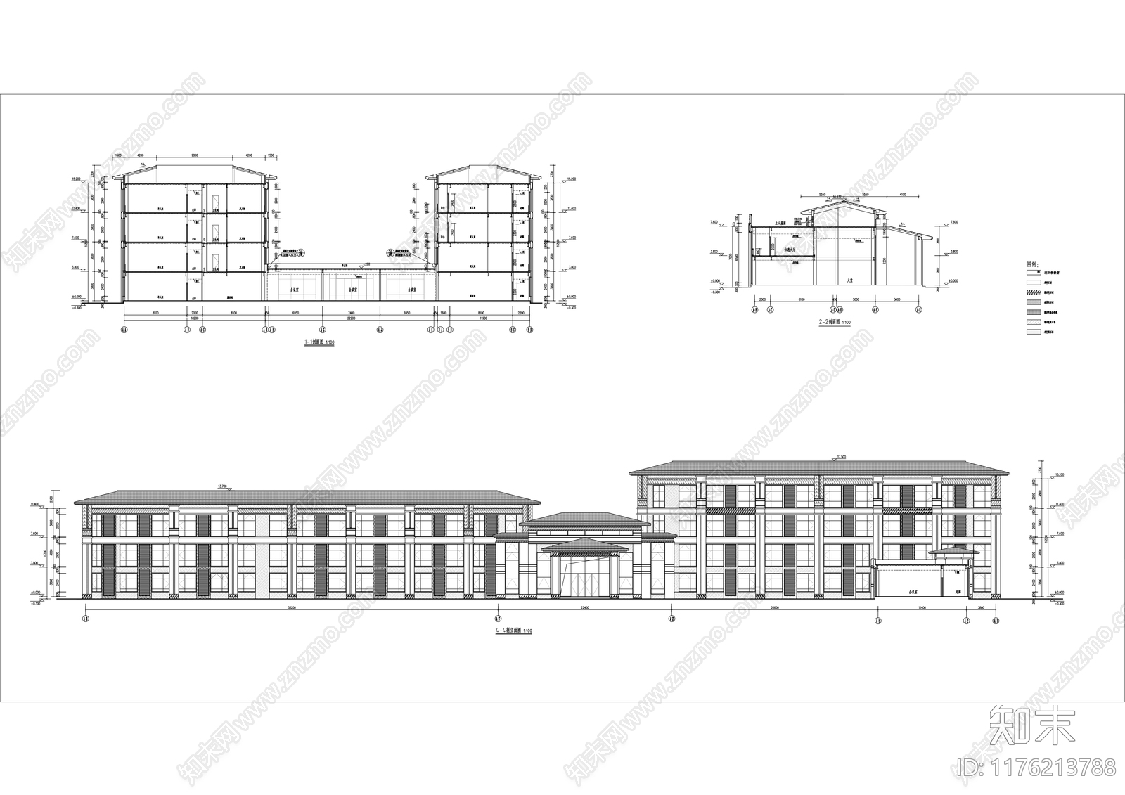 新中式酒店建筑施工图下载【ID:1176213788】