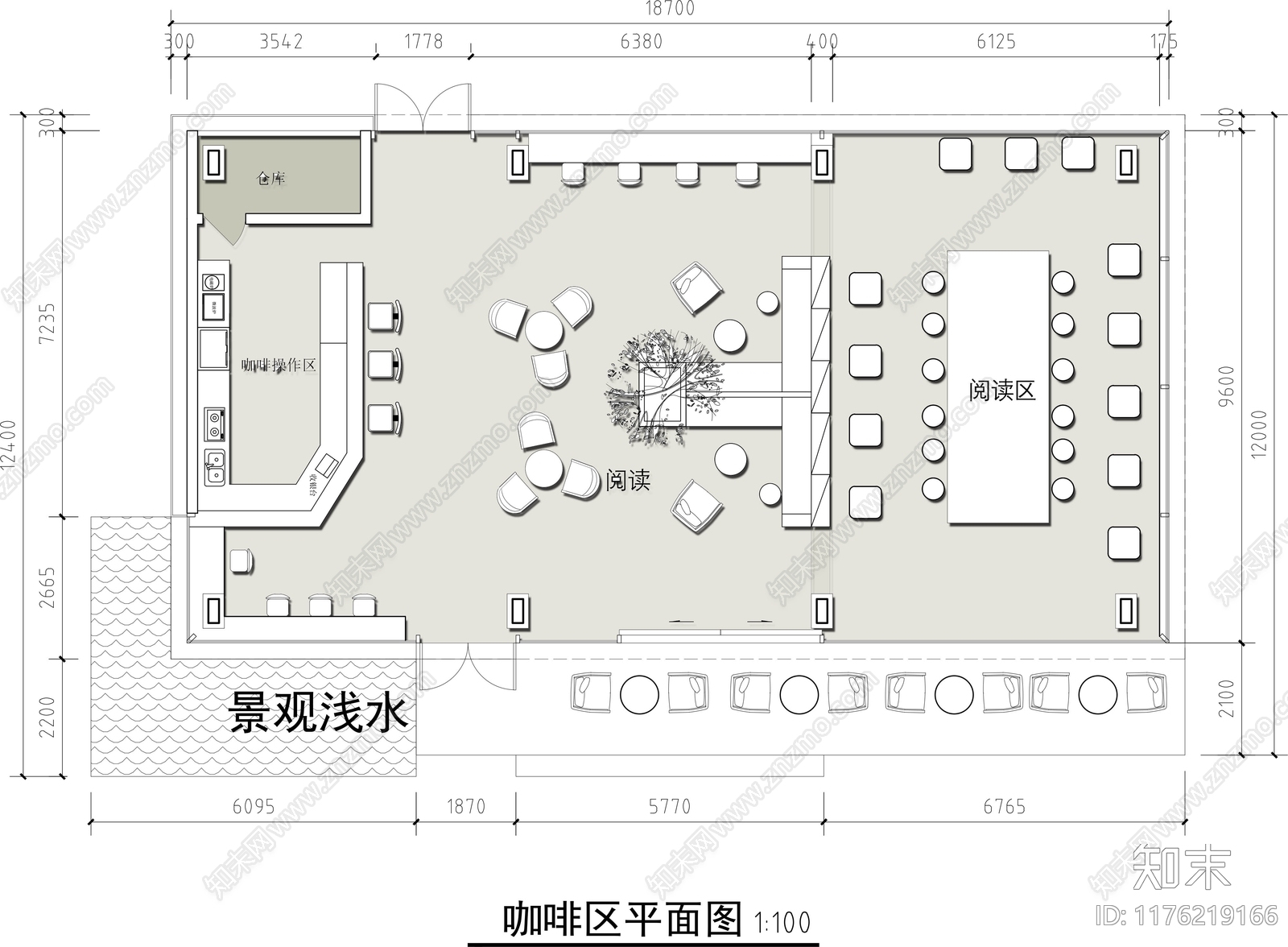 现代咖啡厅施工图下载【ID:1176219166】
