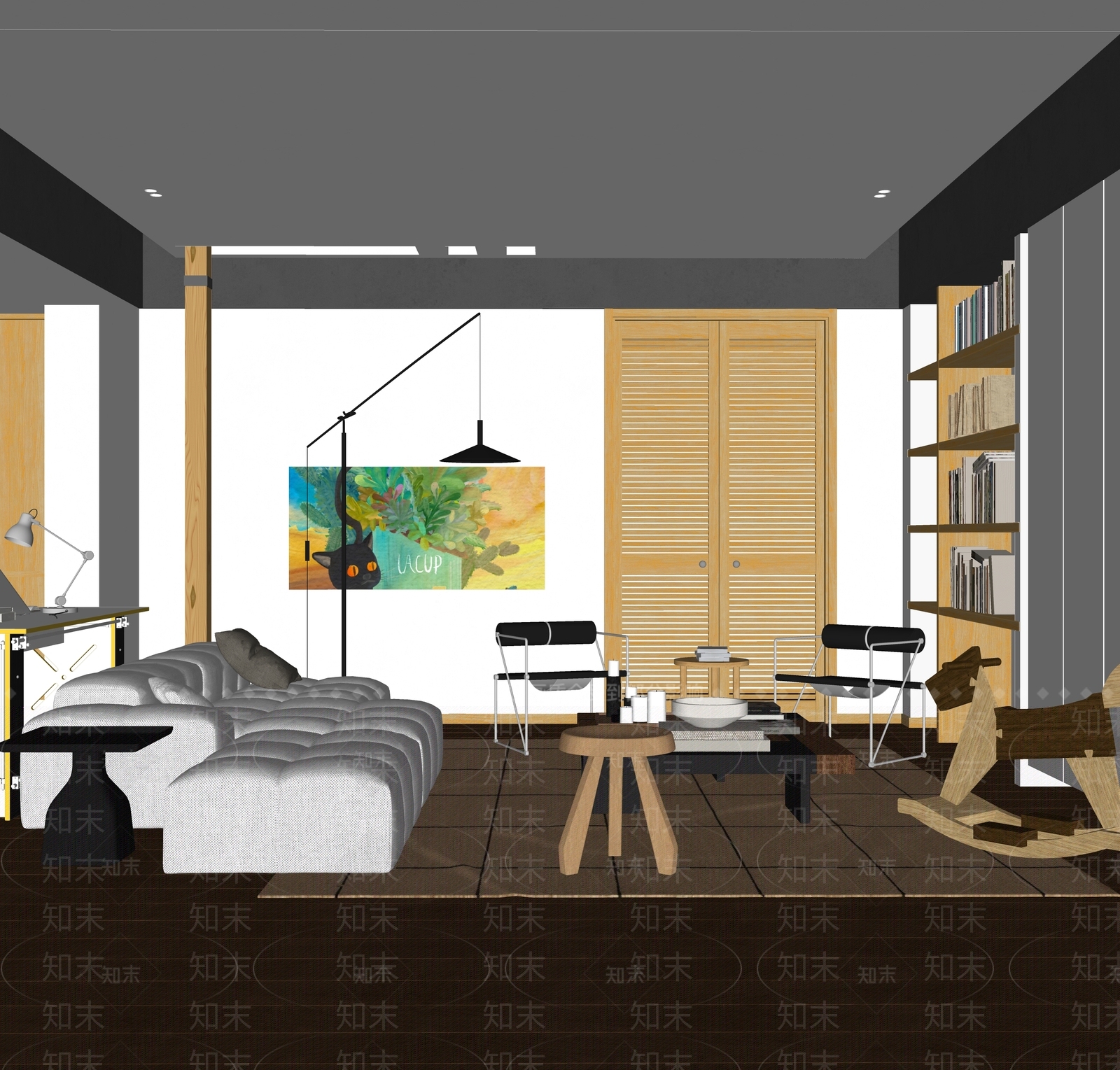 木质百叶双开门拉手SU模型下载【ID:1227432069】