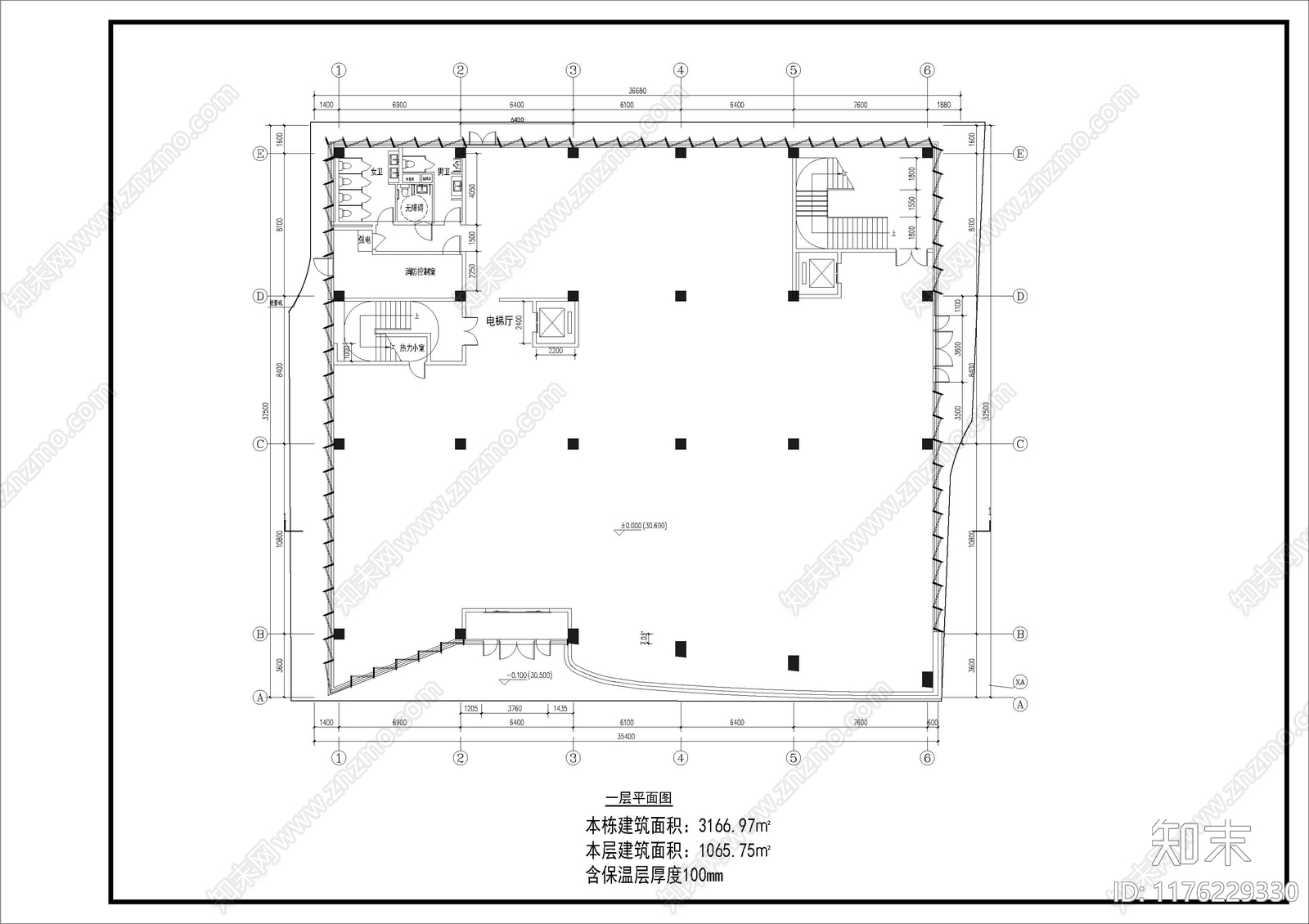 现代售楼处建筑cad施工图下载【ID:1176229330】