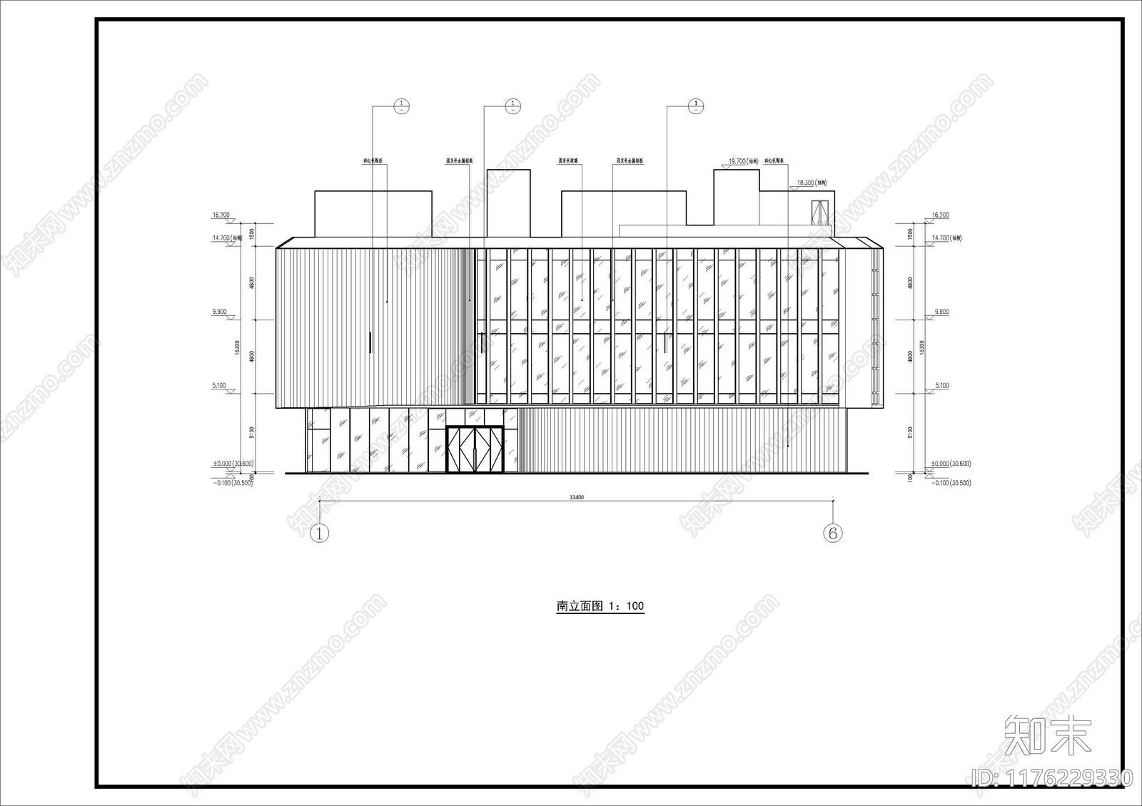 现代售楼处建筑cad施工图下载【ID:1176229330】