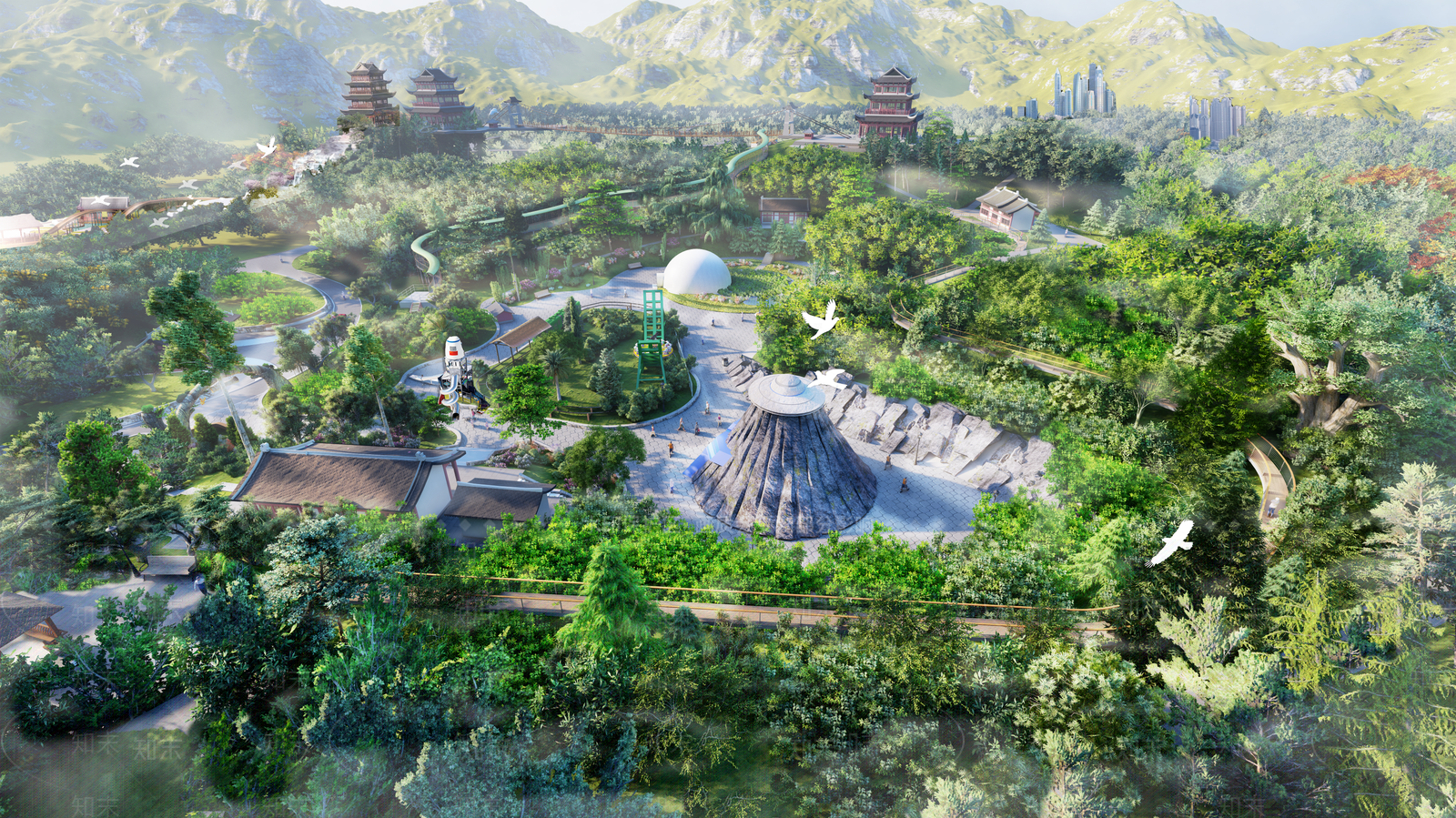 现代景观公园SU模型下载【ID:1176249235】