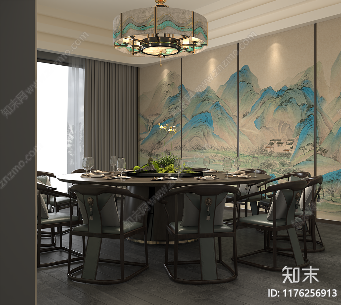 新中式禅意中餐厅3D模型下载【ID:1176256913】