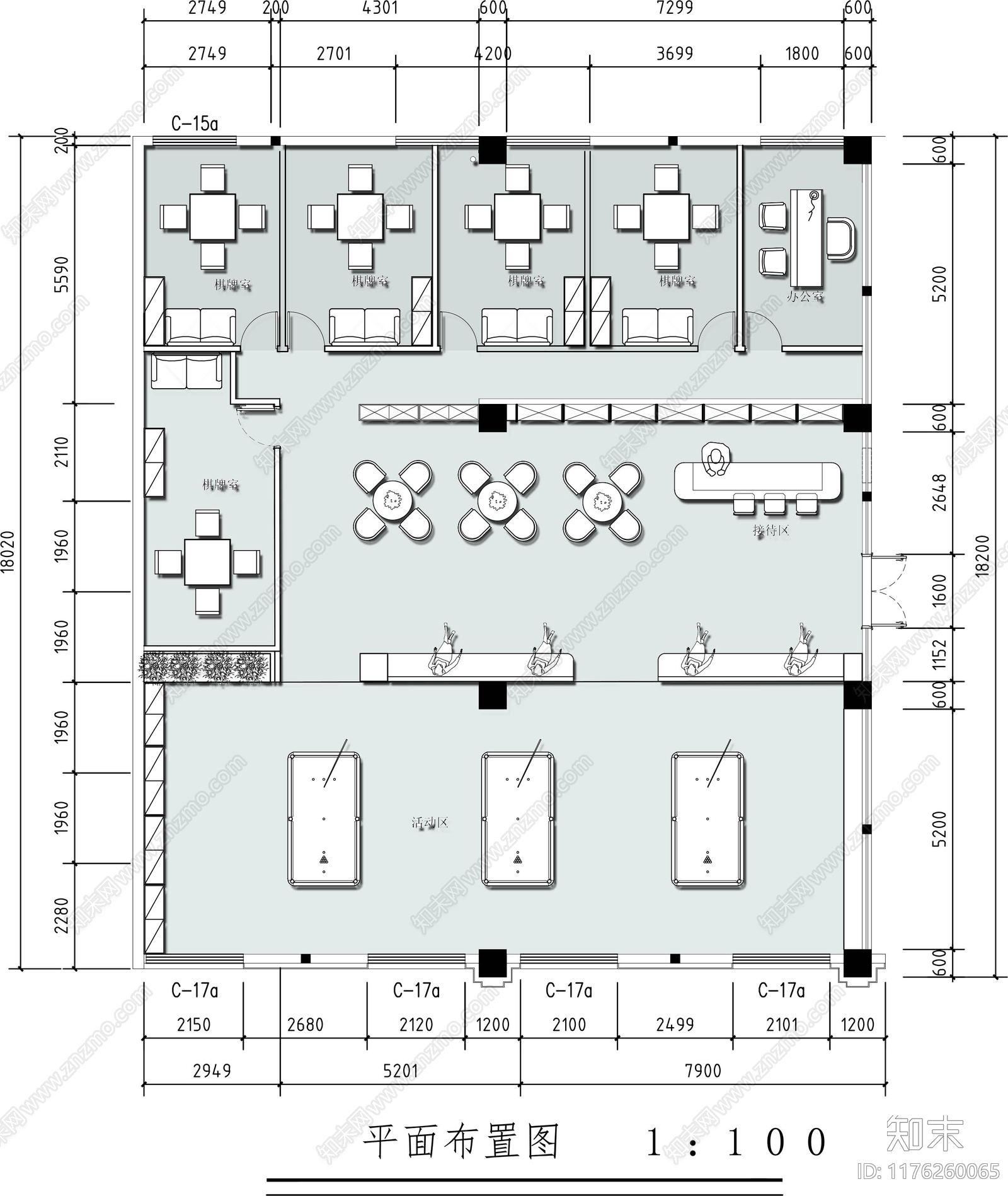 现代棋牌室施工图下载【ID:1176260065】
