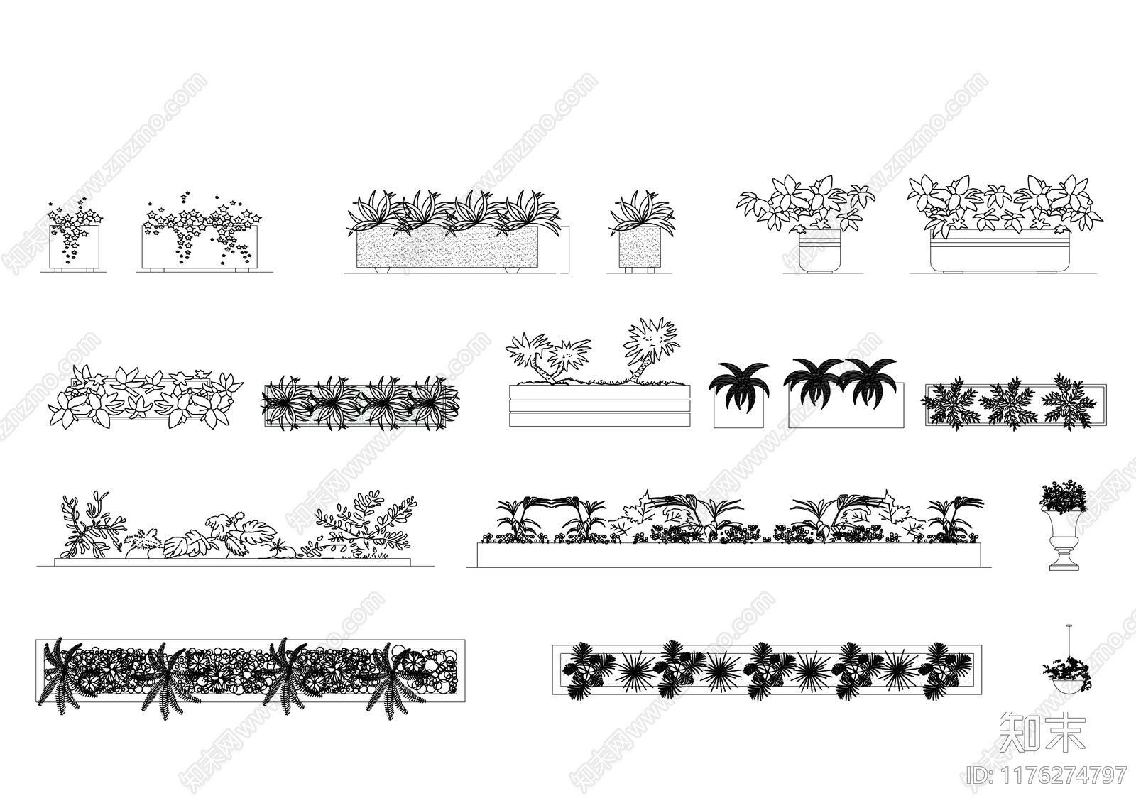 现代新中式综合植物图库cad施工图下载【ID:1176274797】