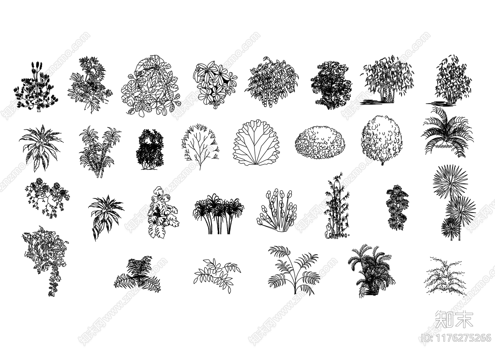 现代新中式综合植物图库cad施工图下载【ID:1176275266】