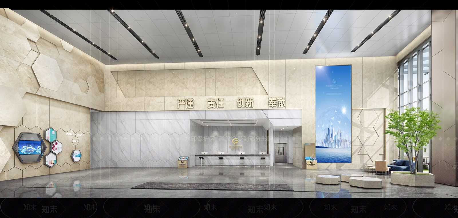 现代办公大厅3D模型下载【ID:1176283660】