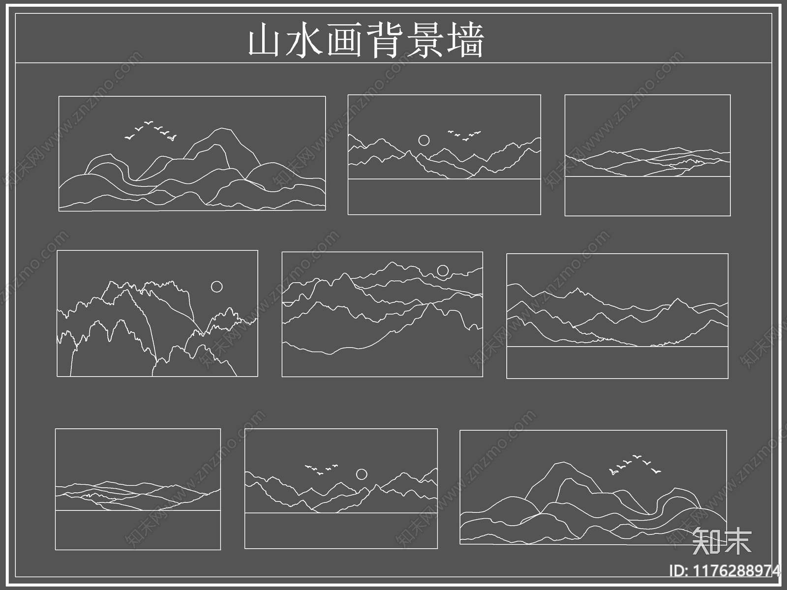 新中式背景墙施工图下载【ID:1176288974】