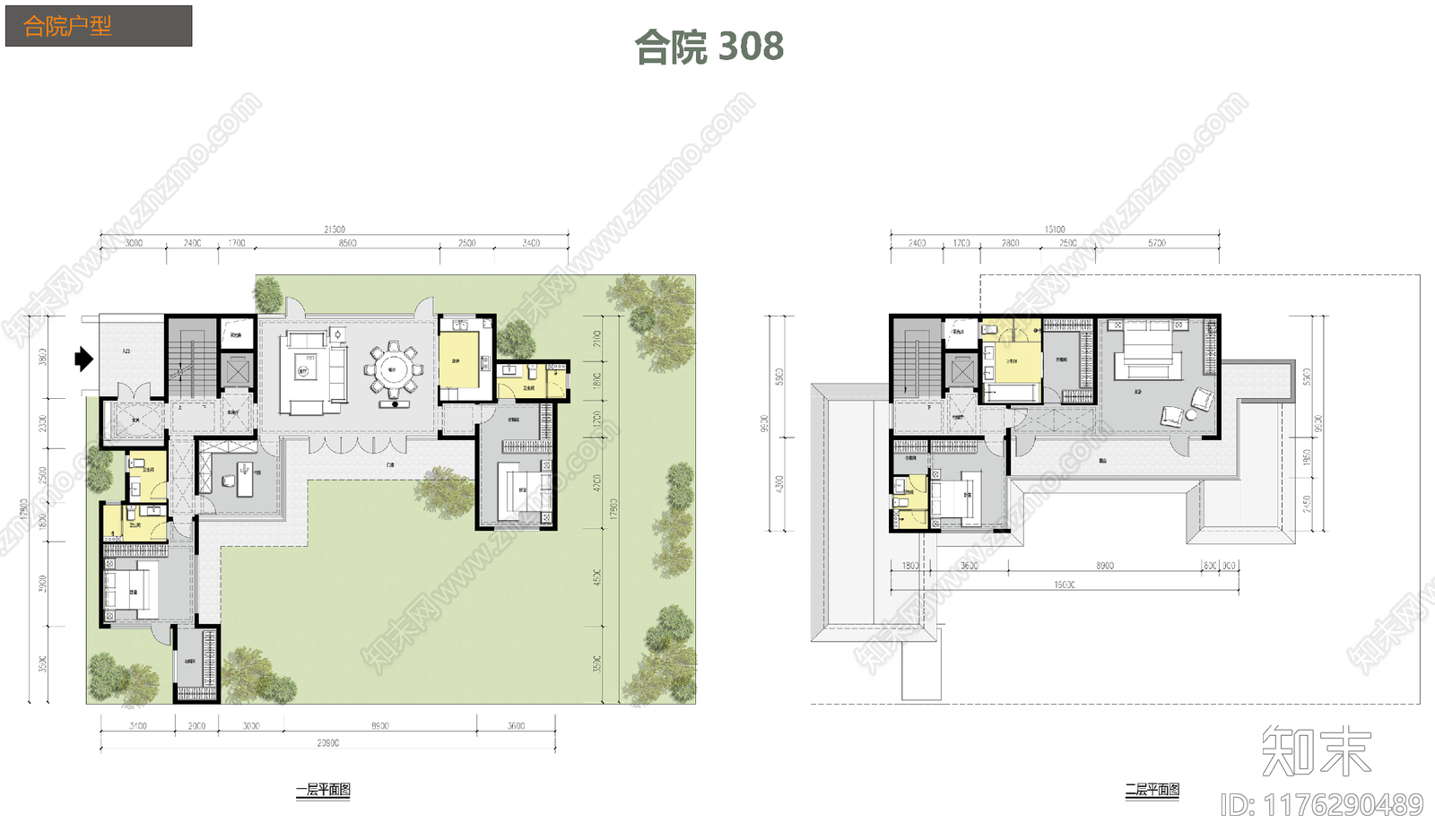 现代新中式别墅建筑施工图下载【ID:1176290489】