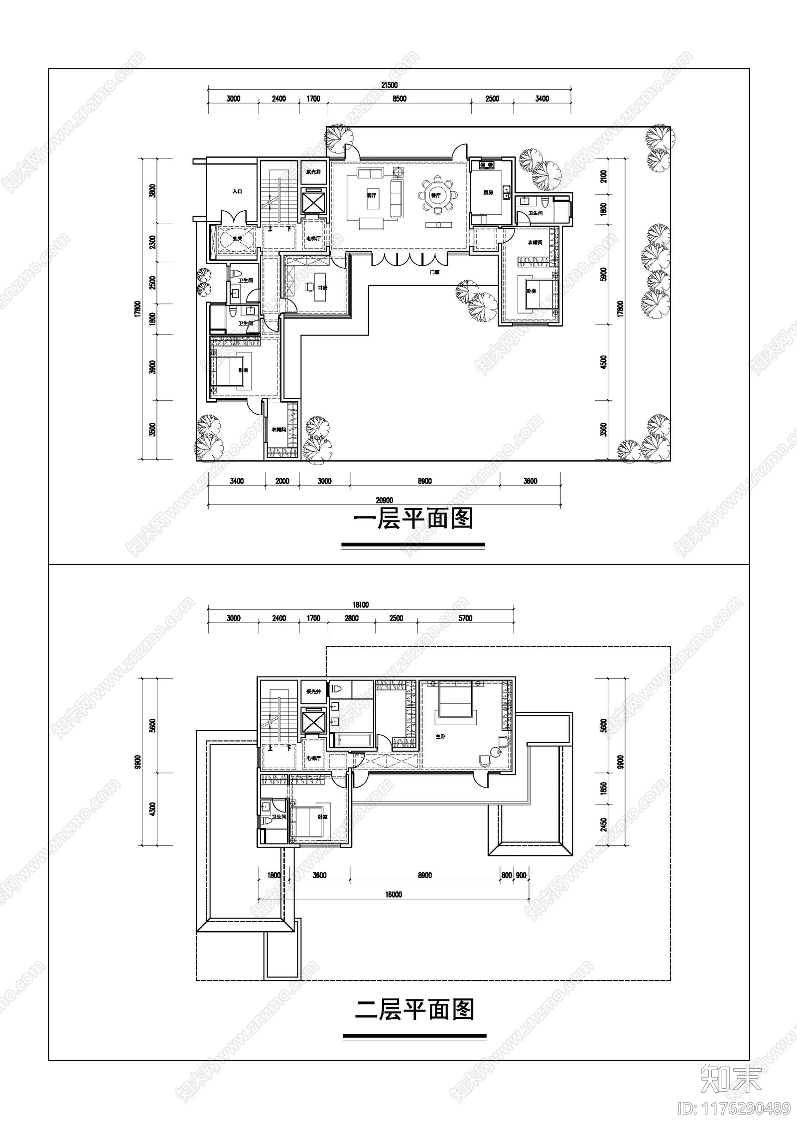 现代新中式别墅建筑施工图下载【ID:1176290489】