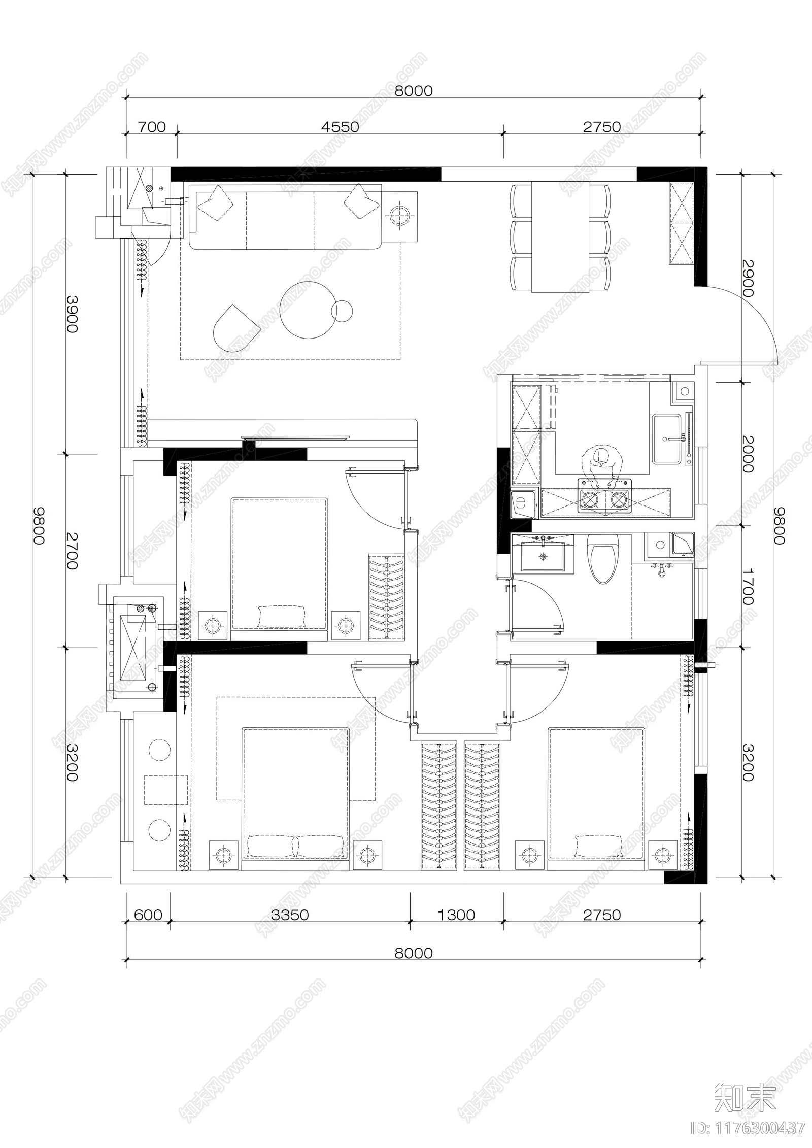 现代客厅施工图下载【ID:1176300437】