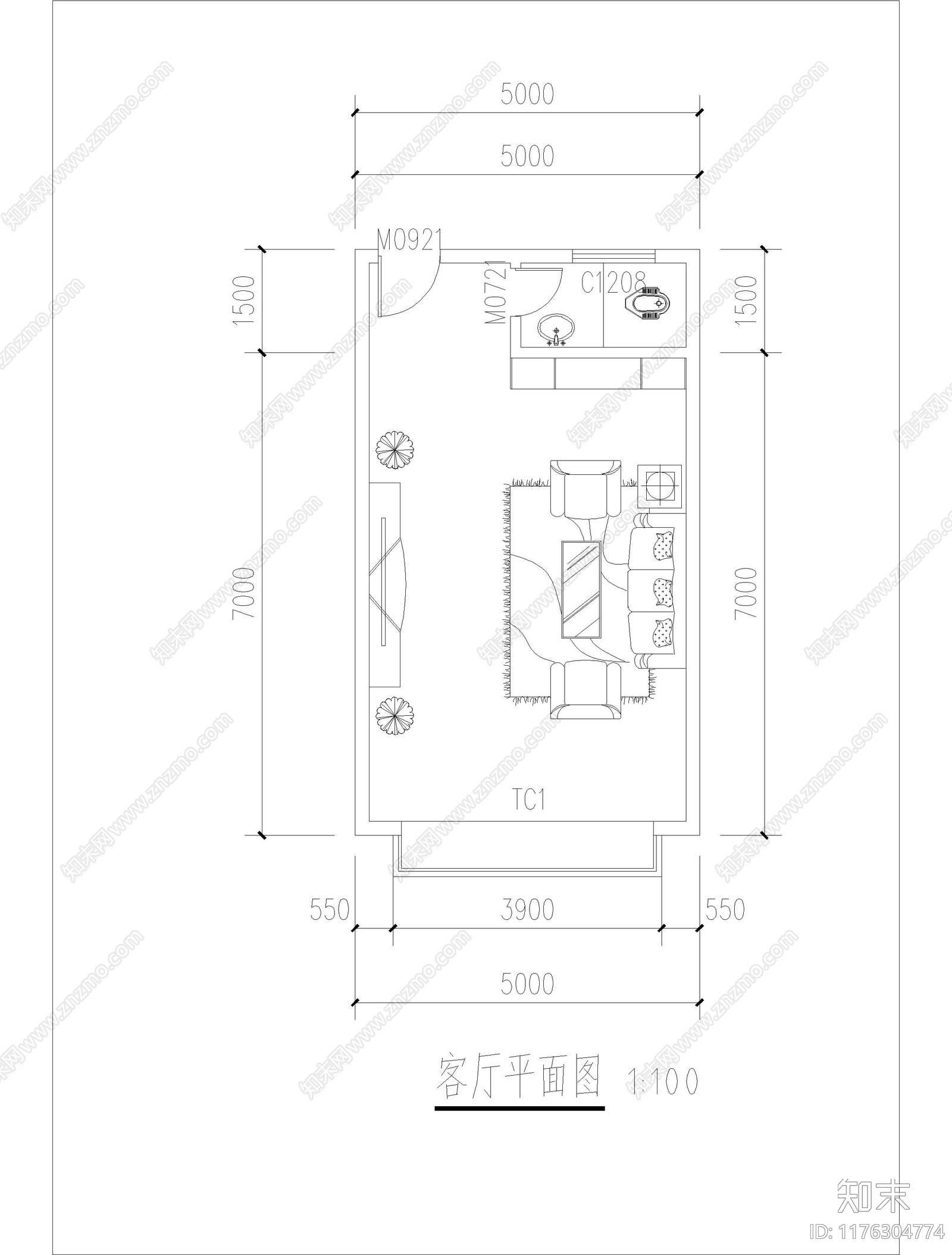 现代客厅施工图下载【ID:1176304774】