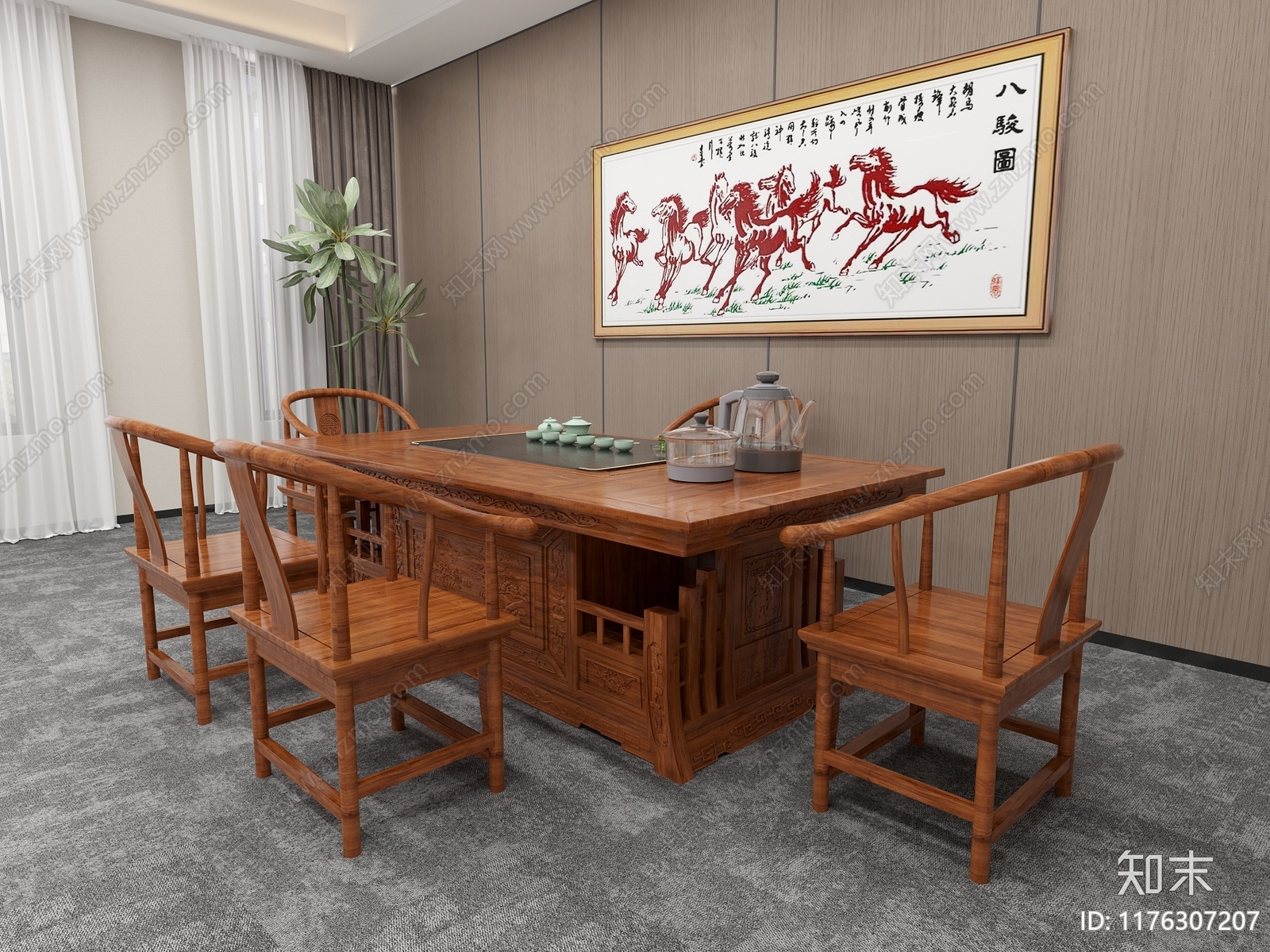 中式新中式茶桌椅3D模型下载【ID:1176307207】