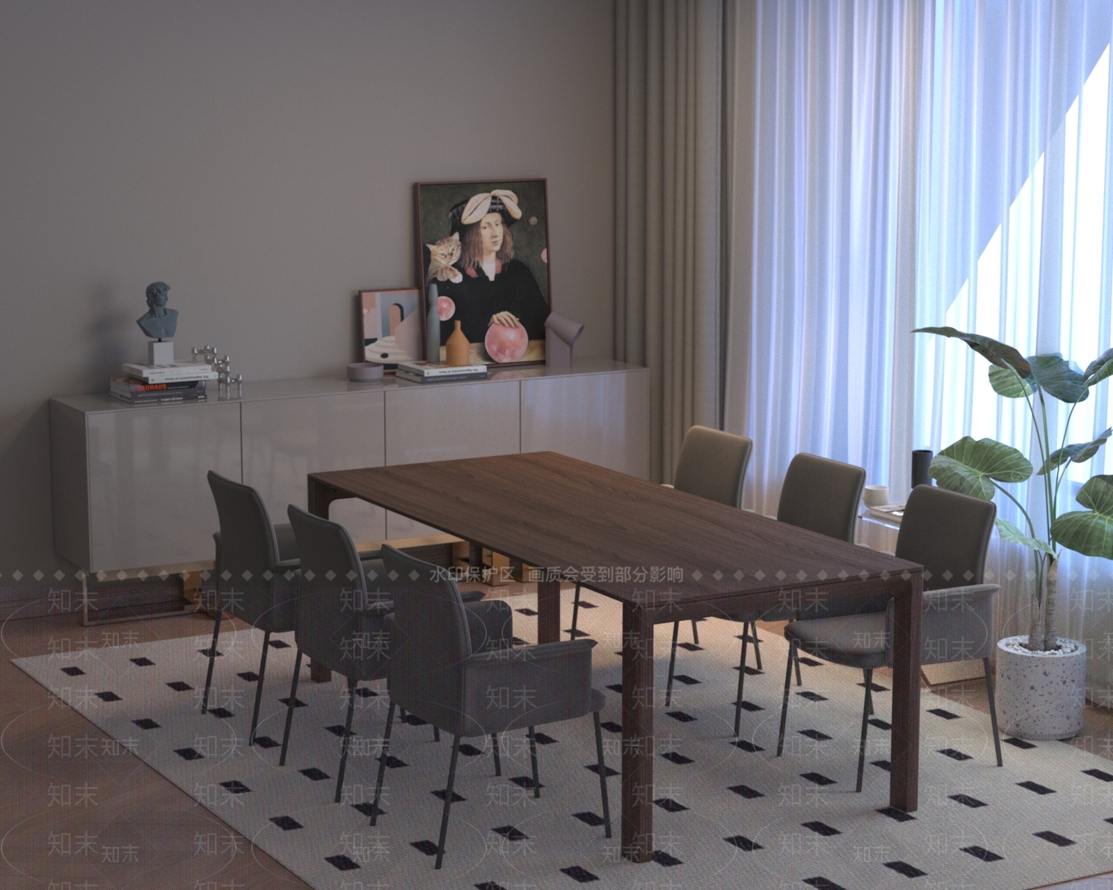 现代客餐厅SU模型下载【ID:1176308374】