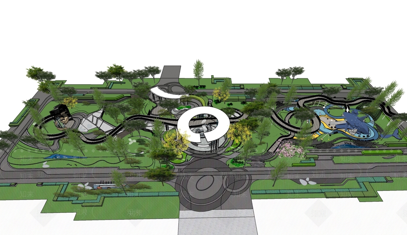 现代景观公园SU模型下载【ID:1176311139】
