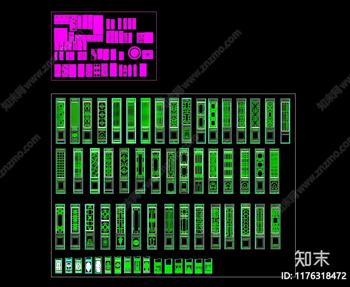 中式屏风隔断施工图下载【ID:1176318472】