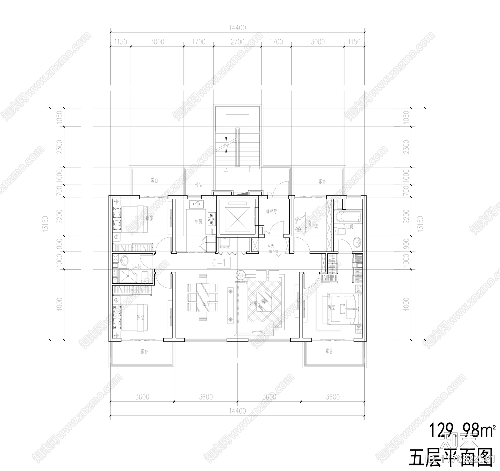 现代住宅楼建筑cad施工图下载【ID:1176322581】