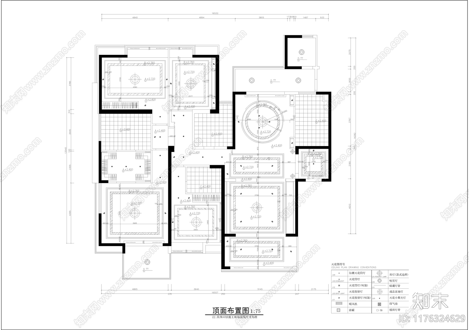 现代卧室cad施工图下载【ID:1176324629】