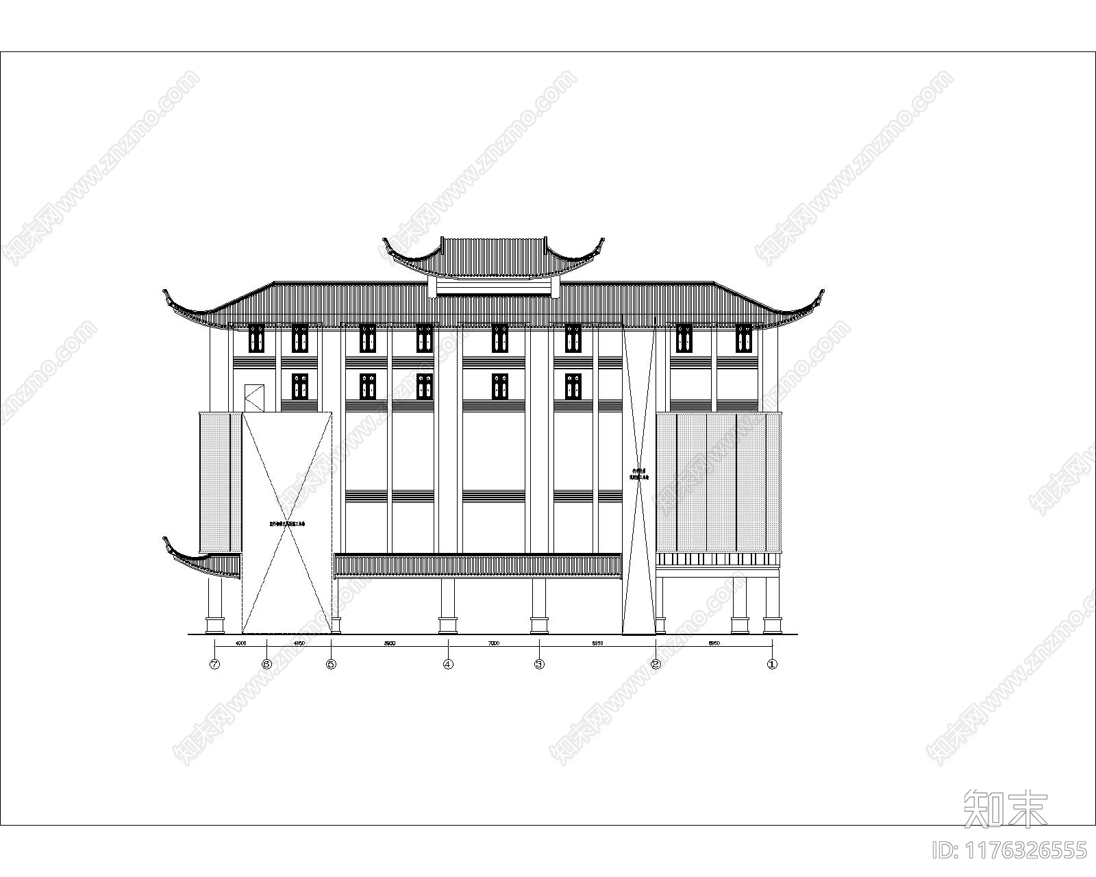 中式复古酒店建筑施工图下载【ID:1176326555】