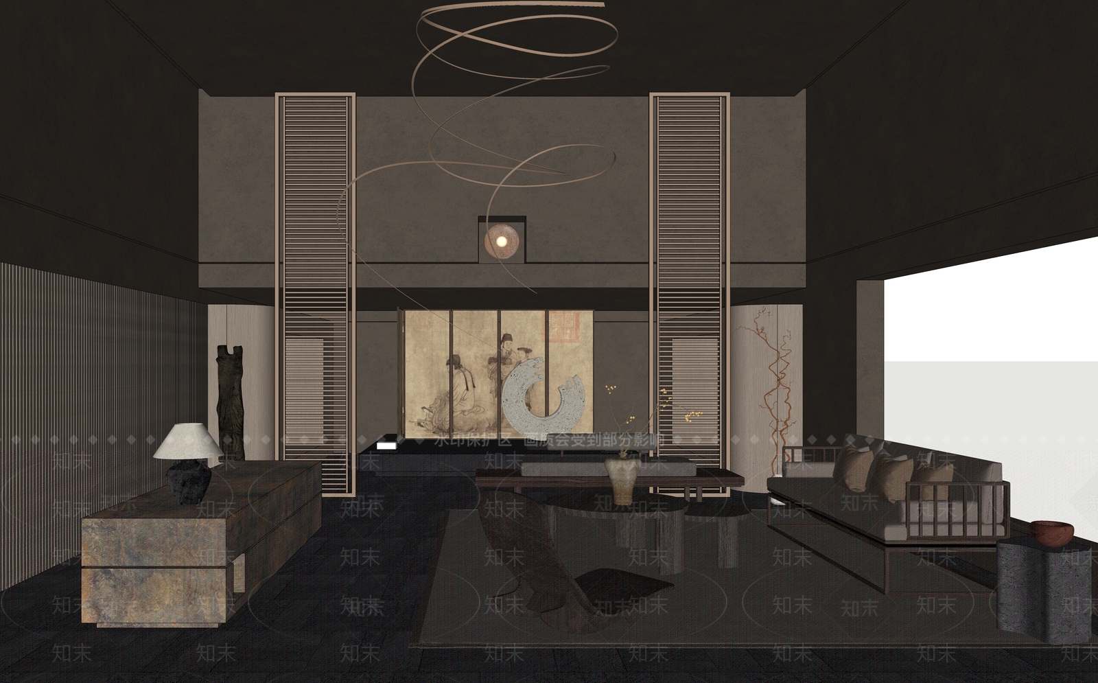 现代中古酒店大堂SU模型下载【ID:1176327109】