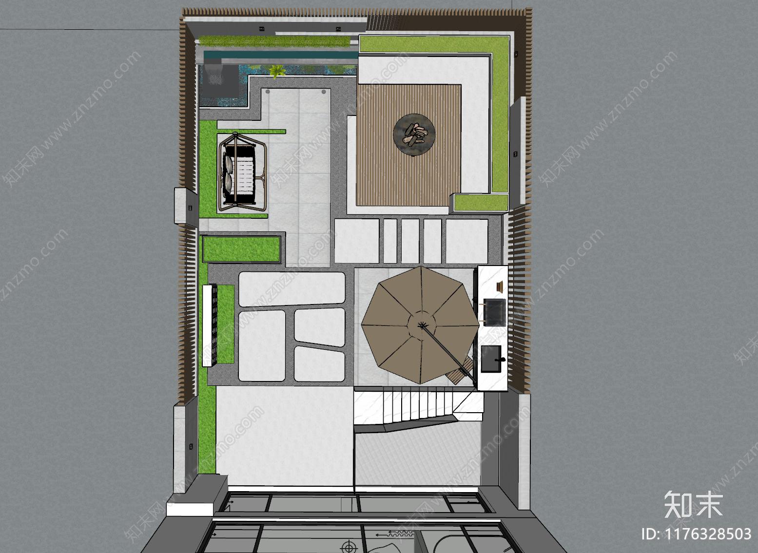 现代别墅庭院SU模型下载【ID:1176328503】