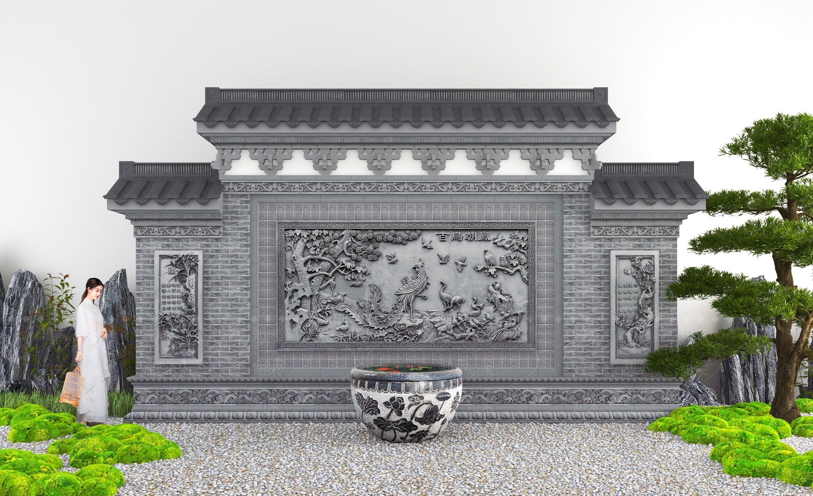 中式新中式景墙3D模型下载【ID:1176329642】