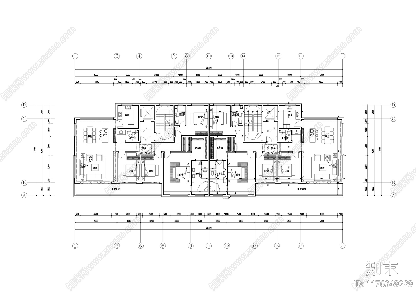 现代住宅楼建筑cad施工图下载【ID:1176349229】