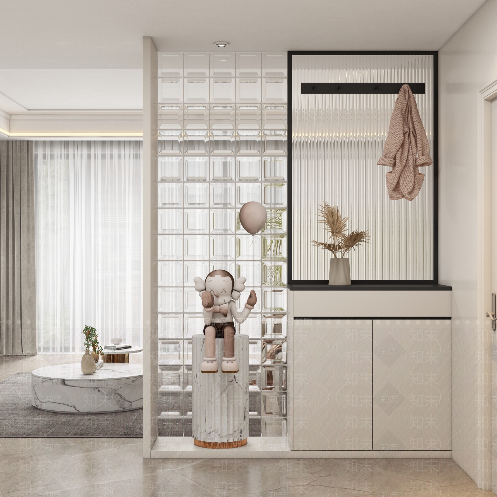 现代奶油玄关柜3D模型下载【ID:1176356446】