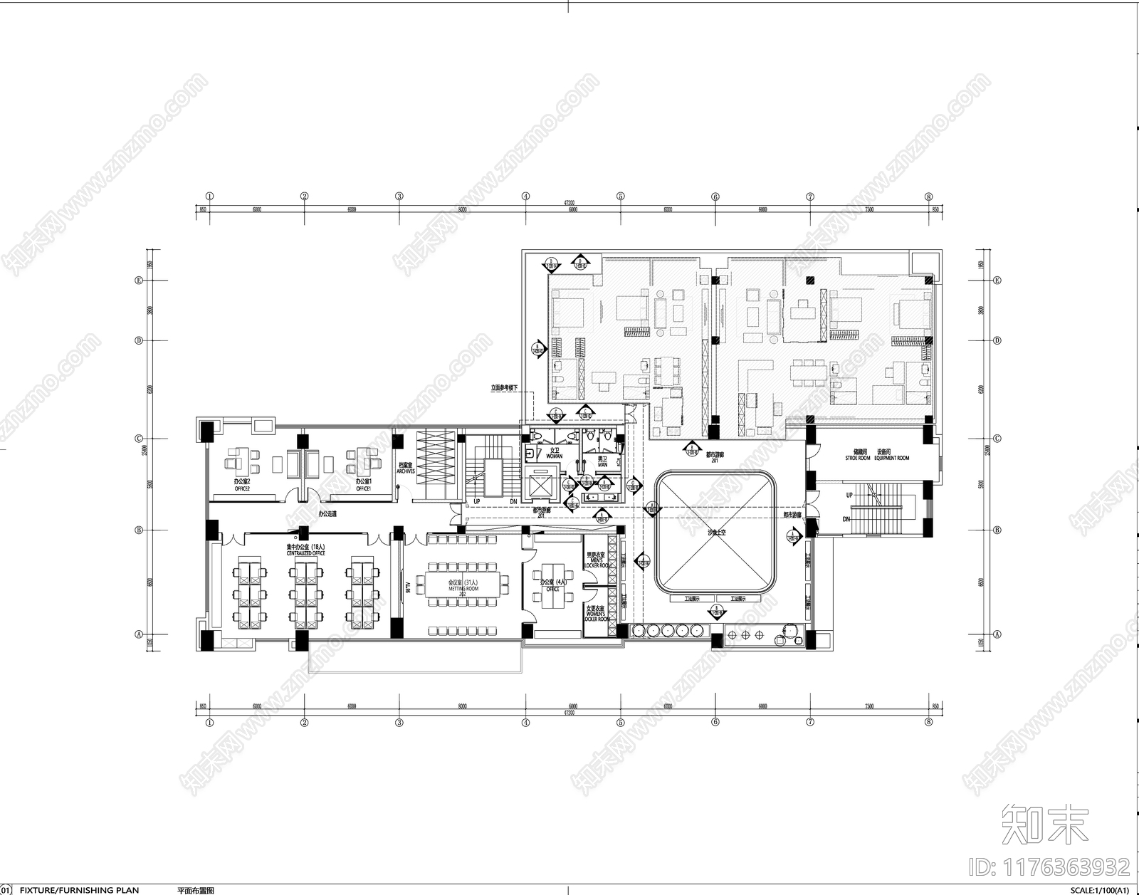 现代售楼处cad施工图下载【ID:1176363932】