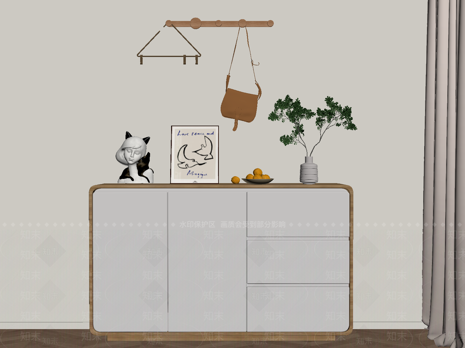 新中式鞋柜SU模型下载【ID:1176366780】
