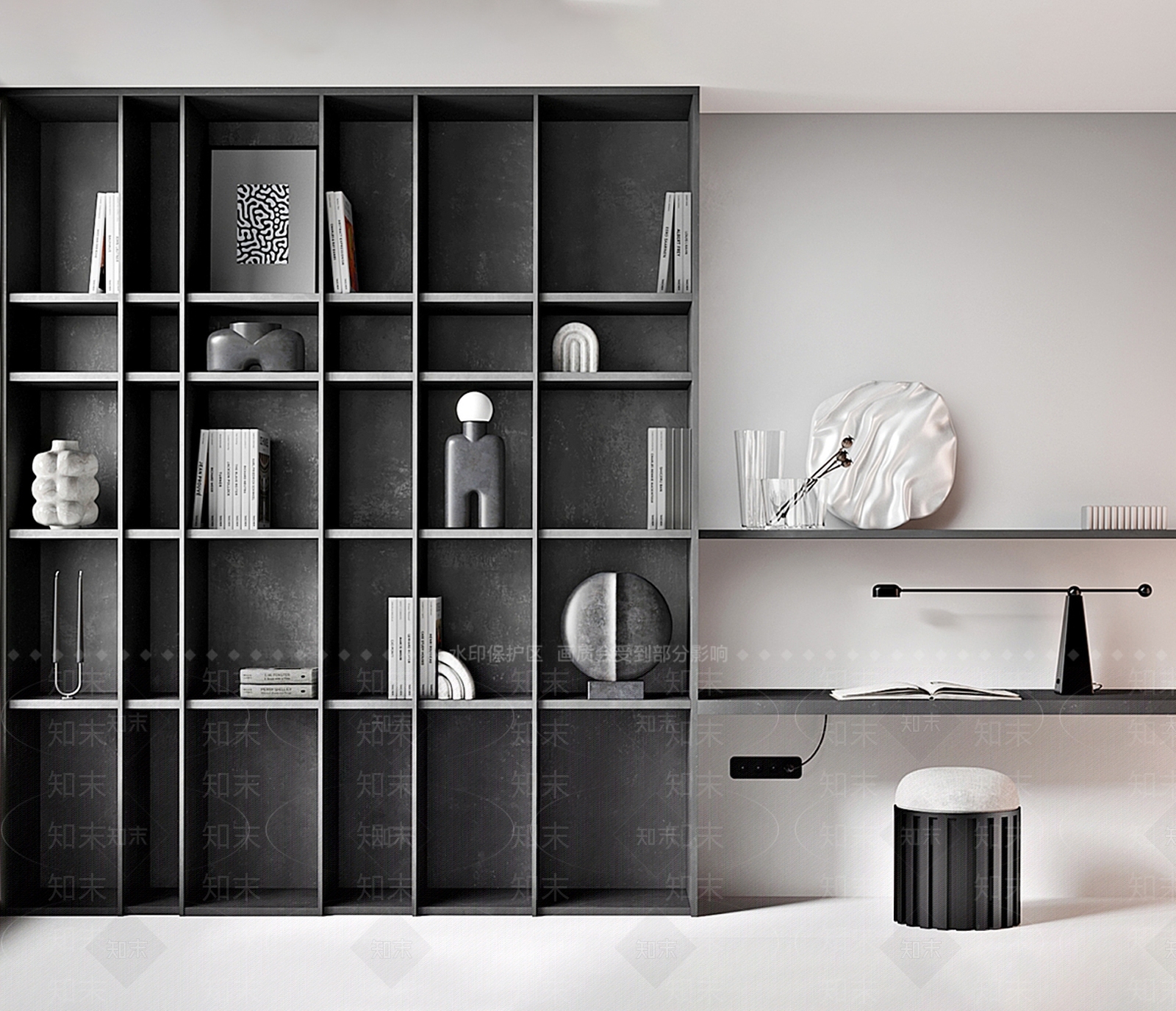 现代侘寂书柜SU模型下载【ID:1176368259】