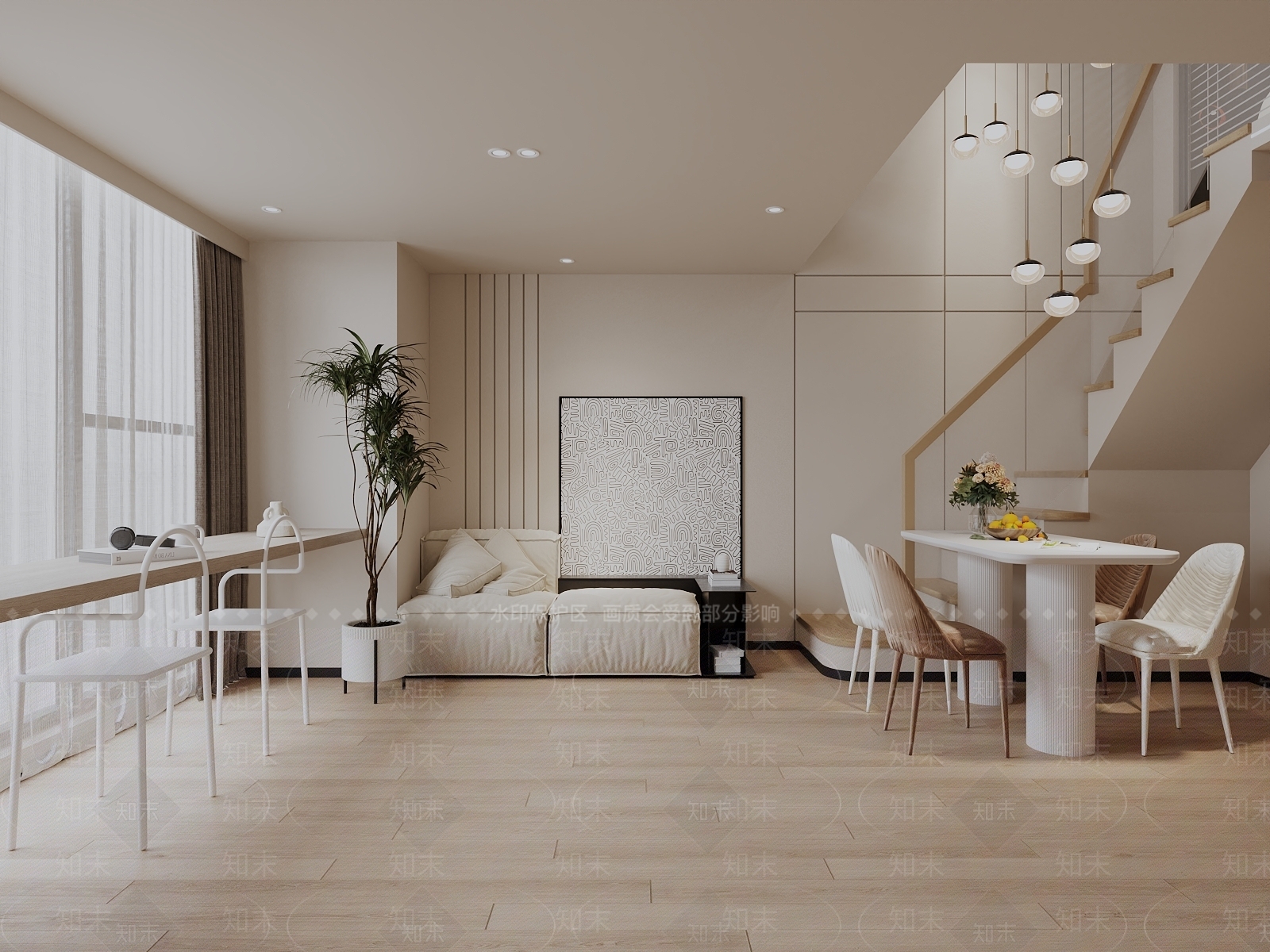 现代奶油公寓3D模型下载【ID:1176381875】