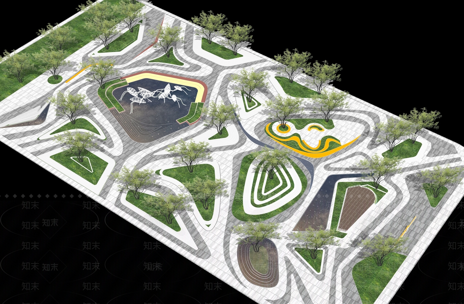 现代景观公园SU模型下载【ID:1176386563】
