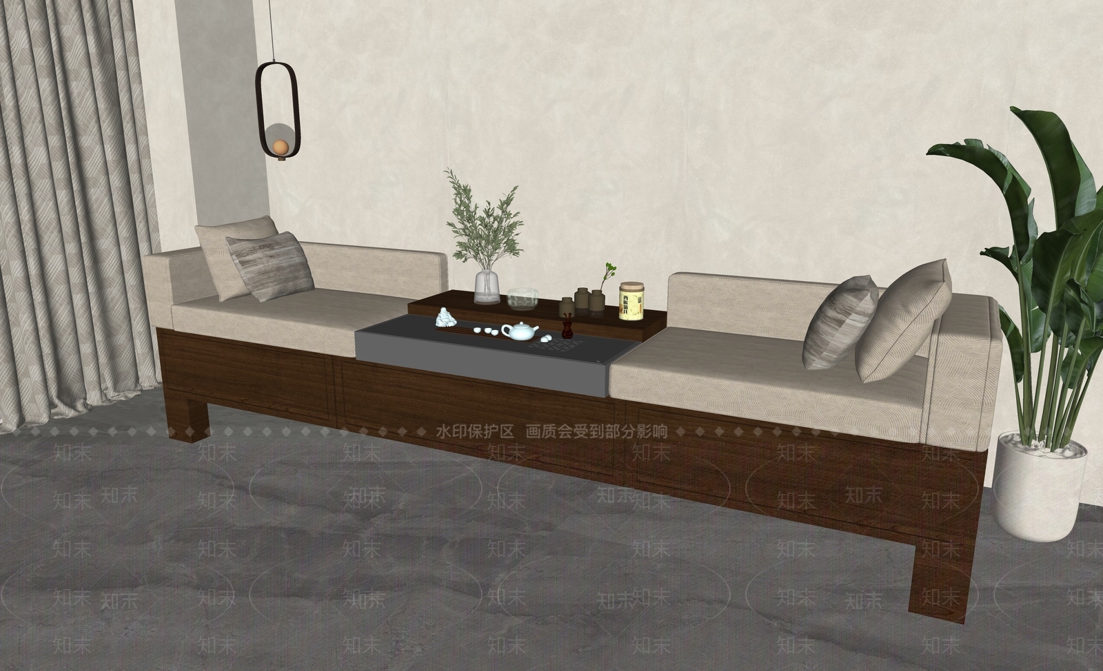 新中式双人沙发SU模型下载【ID:1176398610】