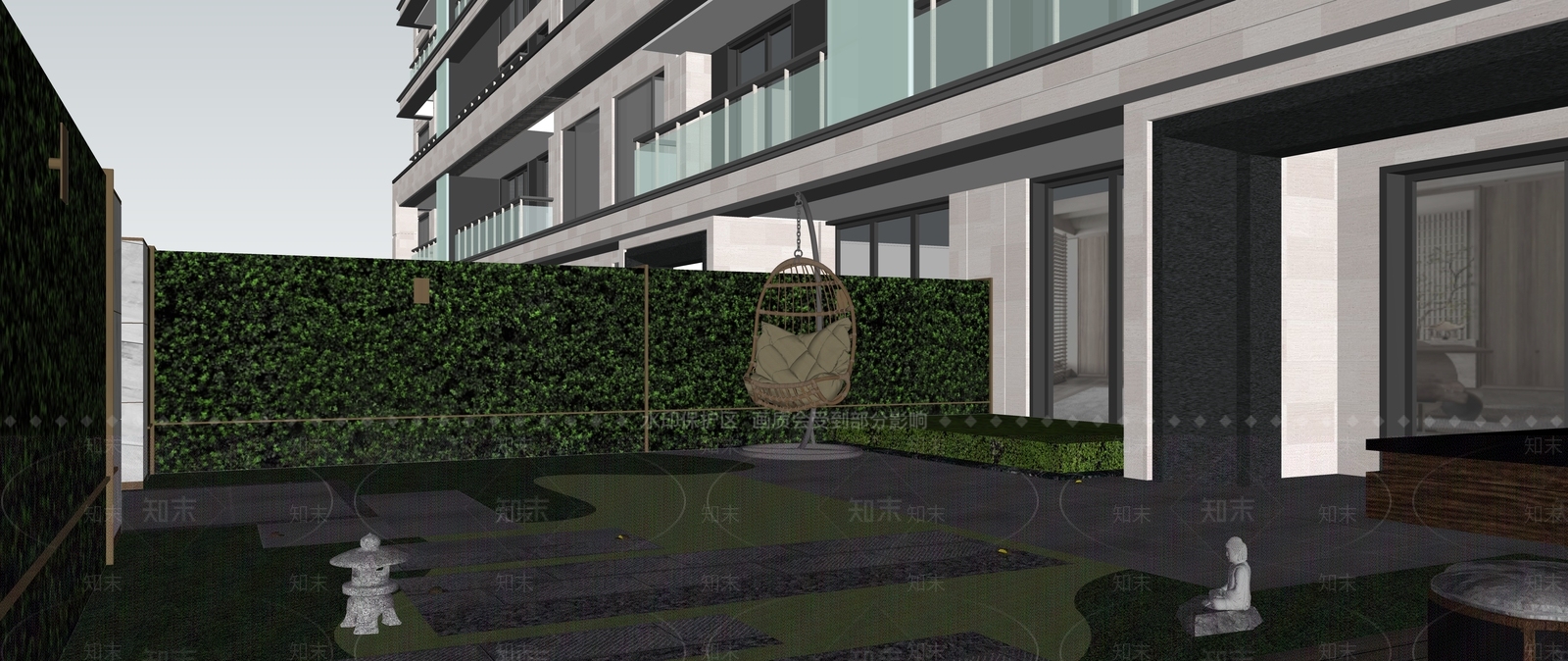 新中式现代别墅庭院SU模型下载【ID:1176403523】