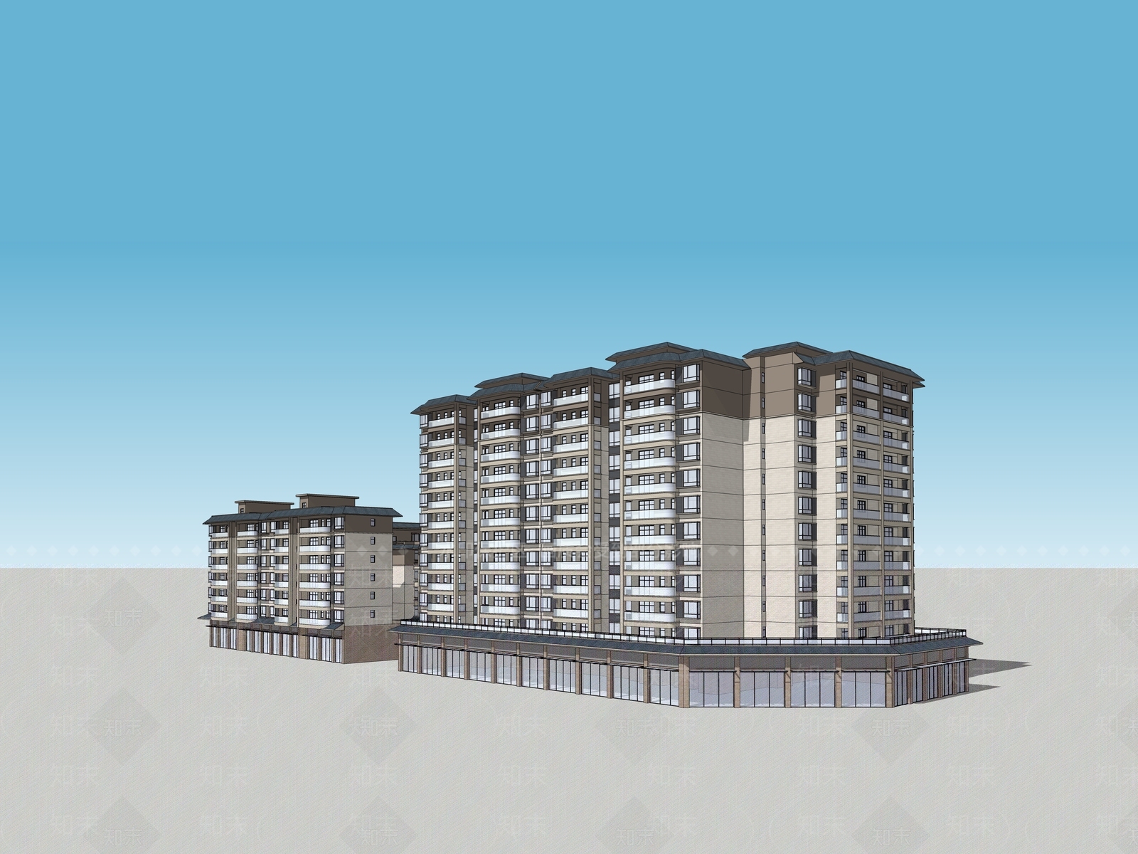 新中式商业街SU模型下载【ID:1176412873】