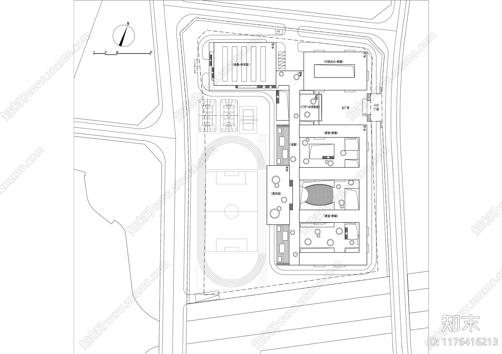 现代学校建筑cad施工图下载【ID:1176416213】