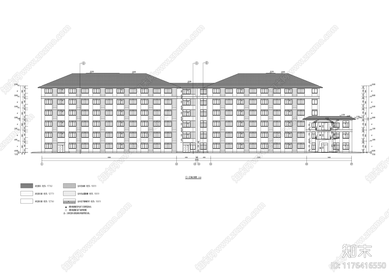 新中式学校建筑cad施工图下载【ID:1176416550】