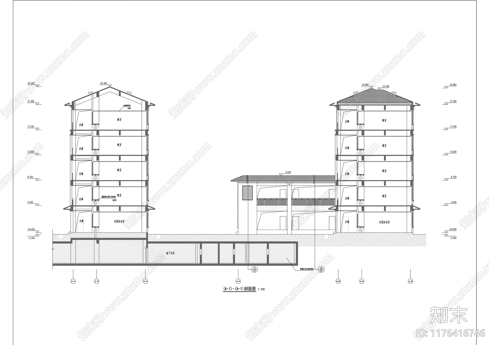 新中式学校建筑cad施工图下载【ID:1176416746】