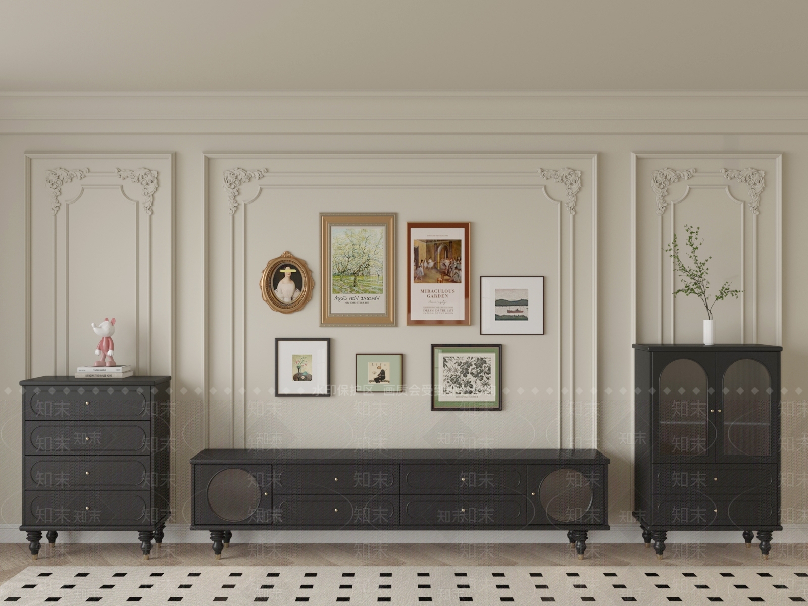 法式复古电视柜SU模型下载【ID:1176417440】