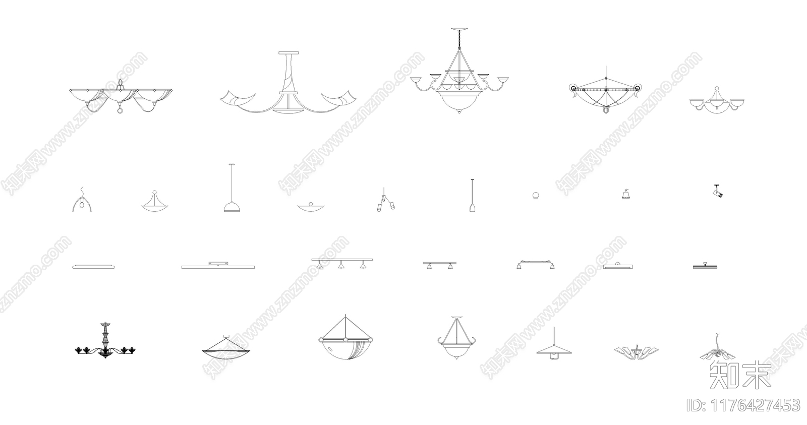 现代灯具图库cad施工图下载【ID:1176427453】