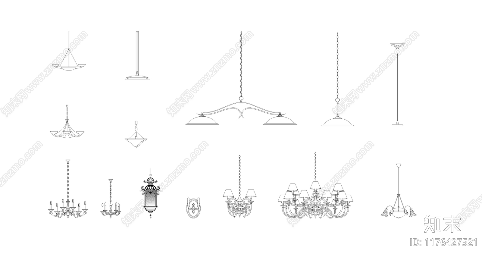 现代灯具图库cad施工图下载【ID:1176427521】