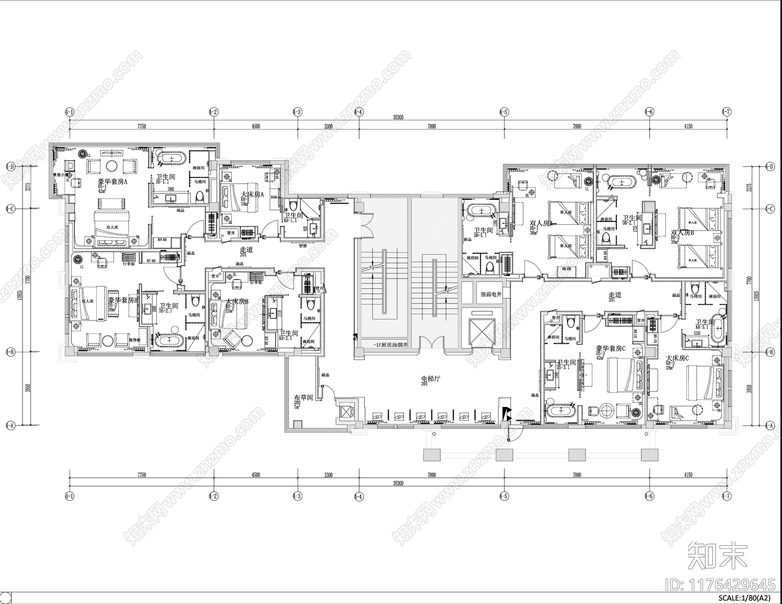 新中式酒店cad施工图下载【ID:1176429645】