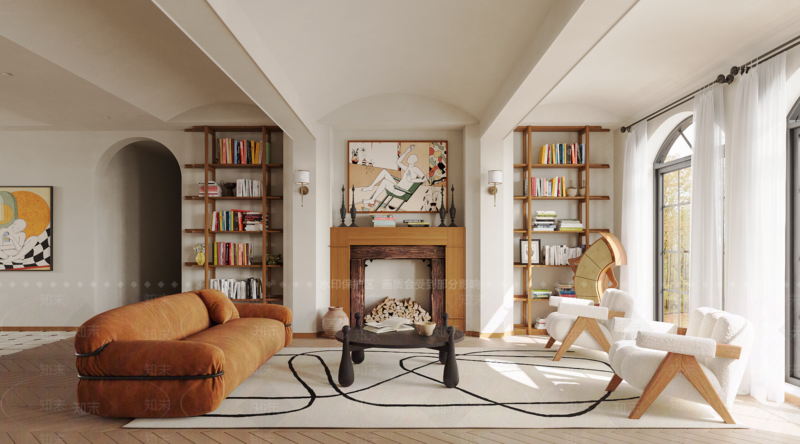 现代美式别墅客厅3D模型下载【ID:1176437549】