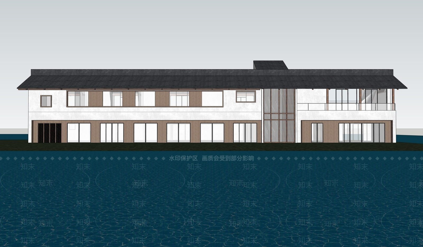 现代新中式民宿建筑SU模型下载【ID:1176440274】