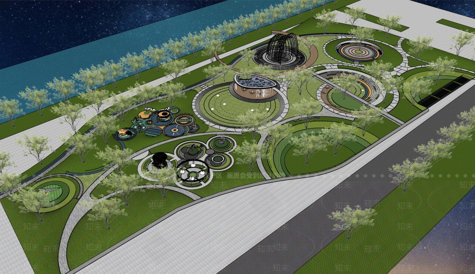 现代景观公园SU模型下载【ID:1176445036】