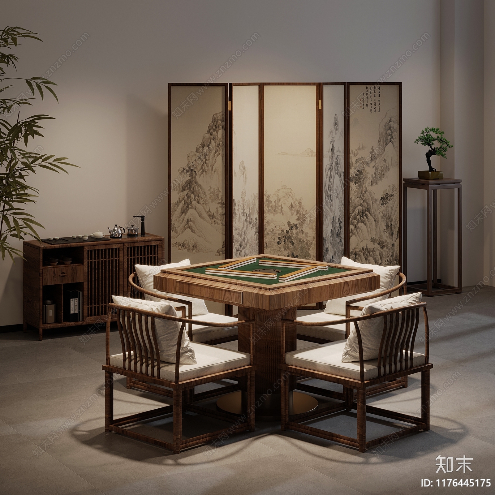 新中式棋牌室3D模型下载【ID:1176445175】